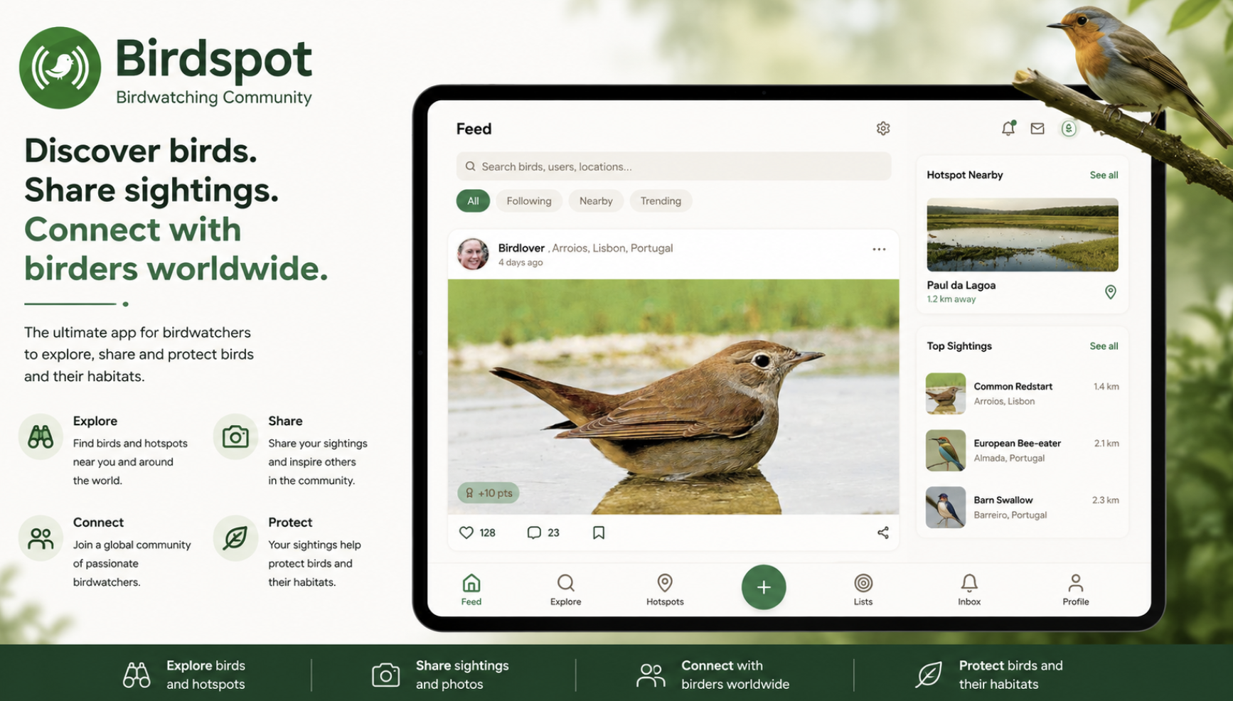 BirdSpot web application on desktop